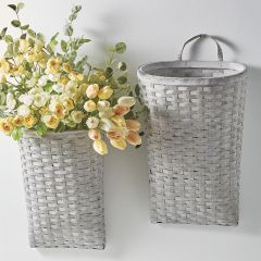 Tall Whitewashed Wall Basket Set of 2