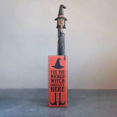 Tall Witch with Broom Fall Statue