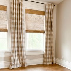 Tan and Linen Buffalo Check Room Darkening Curtain Panel