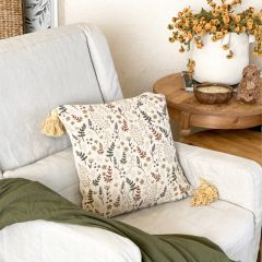 Tasseled Botanical Print Accent Pillow
