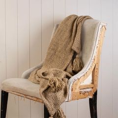 Tasseled Weave Pattern Tan Throw Blanket