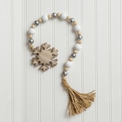 Tasseled Wood Bead Garland With Snowflake Charm Set of 2