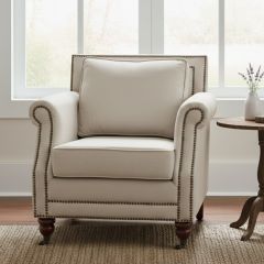Taupe Linen Roll Arm Club Chair