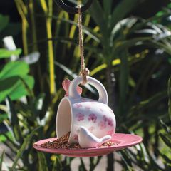 Tea Cup and Saucer Ceramic Bird Feeder