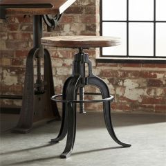 Teak and Metal Adjustable Stool
