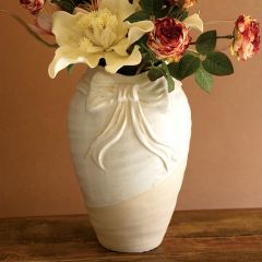 Textured Bow White Ceramic Vase