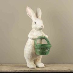 Textured Bunny Figure with Green Basket