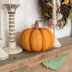 Textured Faux Wood Burnt Orange Pumpkin 6.5 Inch