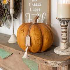Textured Faux Wood Burnt Orange Pumpkin 8 Inch