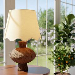 Textured Faux Wood Table Lamp with Scalloped Shade