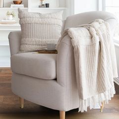 Textured Stripe Throw Blanket With Fringe