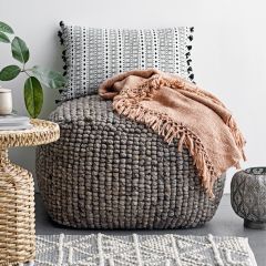 Textured Wool Blend Pouf