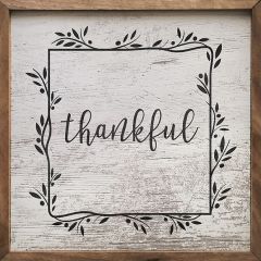 Thankful Border Greenery Whitewash Framed Sign