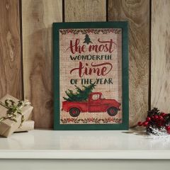 The Most Wonderful Time Framed Burlap Wall Sign