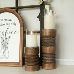 Threaded Wood Candle Holder Set of 2