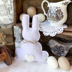 Ticking Stripe Fabric Bunny with Jute Bow