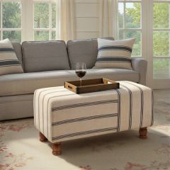 Ticking Stripe Fabric Upholstered Ottoman Bench