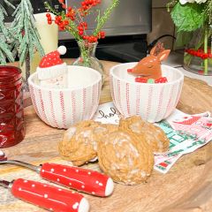 Ticking Stripe Santa and Reindeer Bowl With Spoon Set of 2