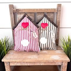 Ticking Stripe Valentine Birdhouse Mini Pillow