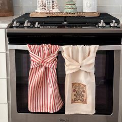 Ticking Stripe Vintage Gingerbread Kitchen Towel Set of 2