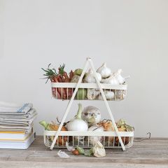 Tiered Metal Basket Tray with Rattan Wrapped Handle