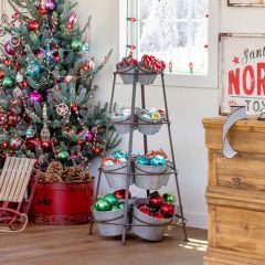 Tiered Storage Stand With Metal Buckets