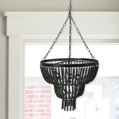 Tiered Wood Bead Pendant Light