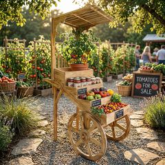 Tiered Wooden Market Cart Display