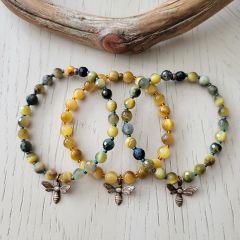 Tiger's Eye Stone Bracelet With Bee Charm