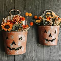 Tin Pumpkin Wall Pockets Set of 2