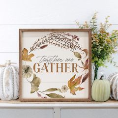 Together We Gather Wreath White Framed Sign