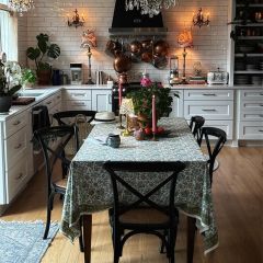 Topaz Blue Cotton Block Print Tablecloth