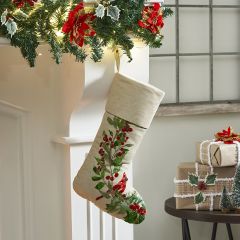Traditional Christmas Cardinal Holly Stocking