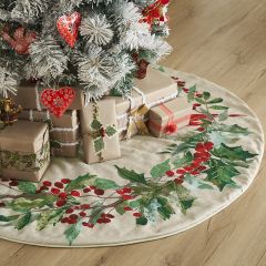 Traditional Christmas Cardinal Holly Tree Skirt