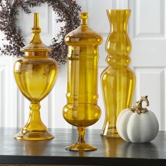 Translucent Amber Glass Lidded Compote 29 Inch