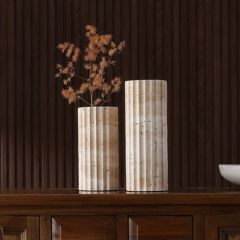 Travertine Stone Cylinder Vase Set of 2