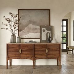 Travertine Top Solid Wood Buffet Table | SHIPS FREE