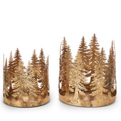 Tree Cut Out Pillar Candle Holder Set of 2