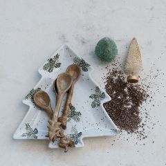 Tree Shaped Stoneware Plate With Pinecones