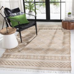 Tribal Print Fringed Jute Area Rug