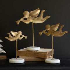 Trumpeting Angel on Marble Base Set of 3