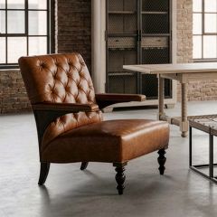 Tufted Back Brown Leather Armchair