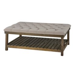 Tufted Cocktail Ottoman With Slated Lower Shelf