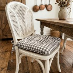Tufted Gray Gingham Check Seat Cushion Set of 2