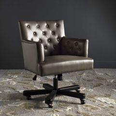 Tufted Leather Rolling Desk Chair