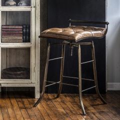 Tufted Leather Seat Backless Barstool
