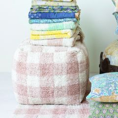 Tufted Plaid Pattern Square Pouf