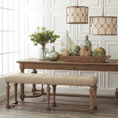 Tufted Tan Linen Upholstered Bench