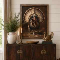 Turkey With Velvet Bow Framed Wall Decor