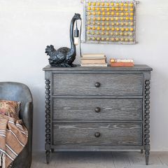 Turned Leg Grey Wash 3 Drawer Dresser | FREE SHIPPING